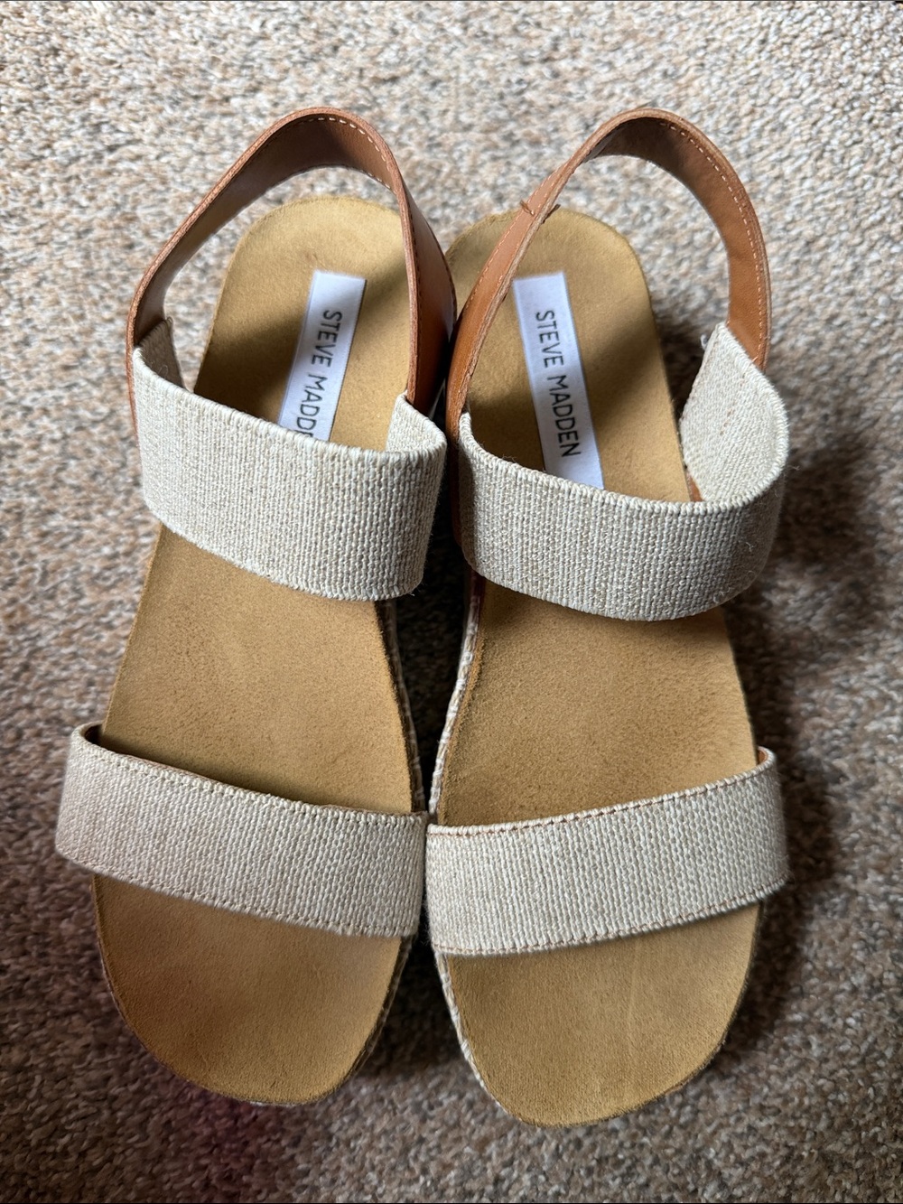 Steve Madden Tan and Beige Elastic Strap Sandals